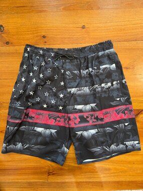 Men’s US Apparel Swim Shorts Trunks Swimsuit Size 2XL Black Red New with Tags